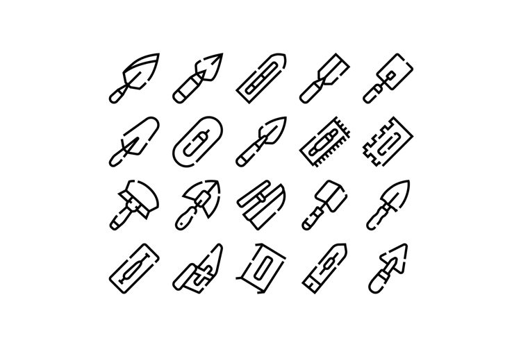 Masonry and plastering construction trowel outline icons