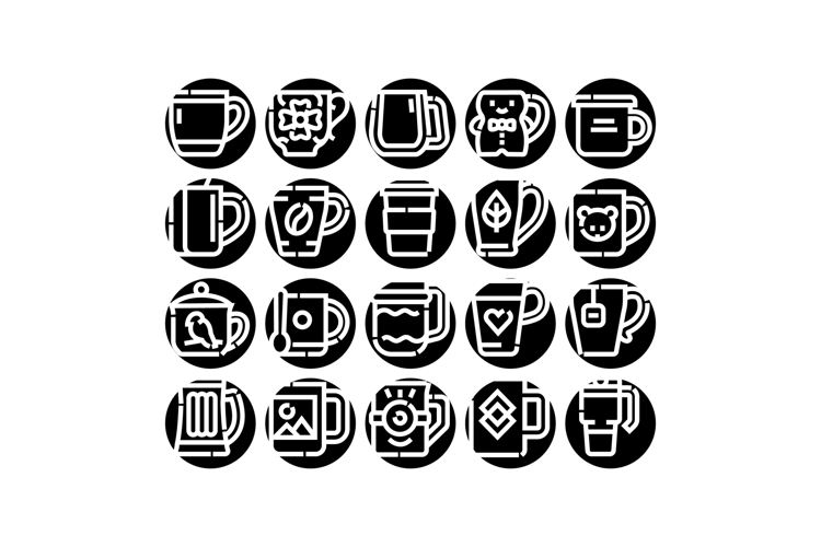Collection of various hot drink cups and mugs icons