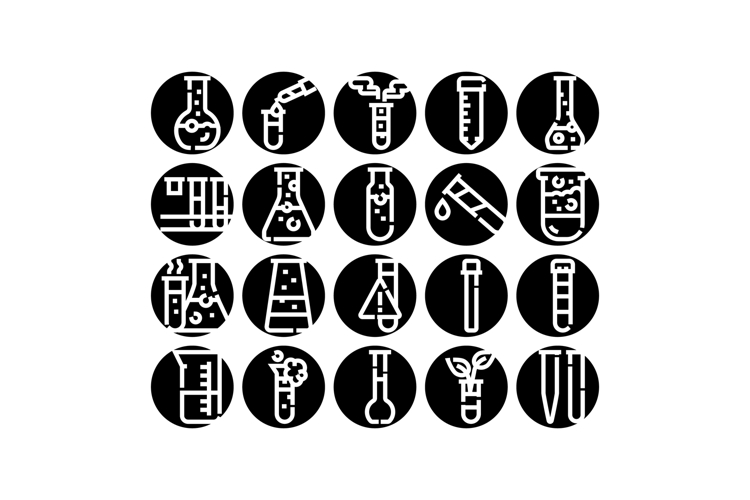 Laboratory chemistry glassware icon set for science research