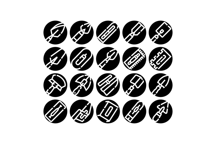Building construction tools black glyph icons set