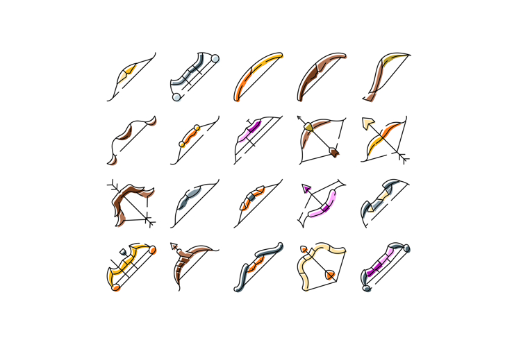 Archery bows and arrows collection icon set
