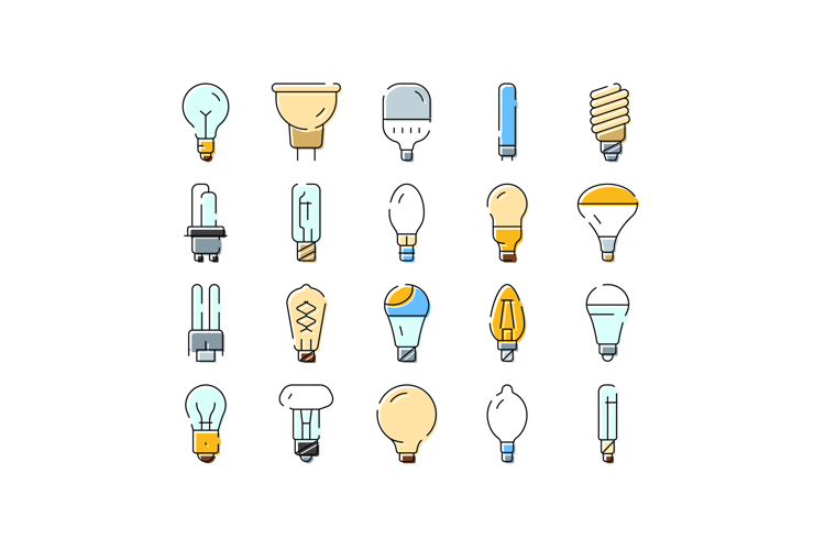 Different types of light bulbs and lamps illustrating illumi
