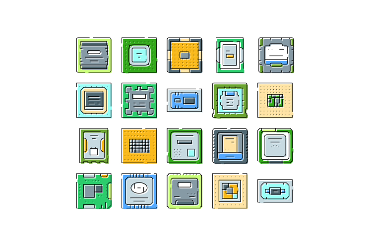 Computer processing unit microchips collection illustrating