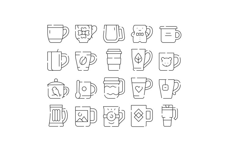 Coffee and tea cups beverage drink icons collection