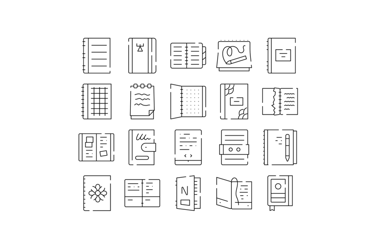 Notebooks and diaries collection line art icons