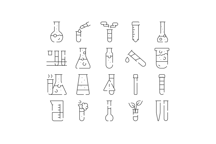 Laboratory glassware outline icons set for chemistry researc