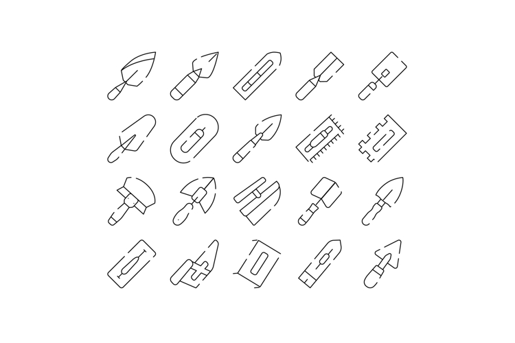 Building and construction hand tools outline icons