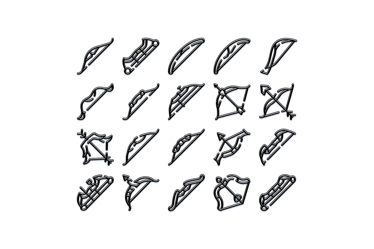 Archery bow and arrow outline icons collection
