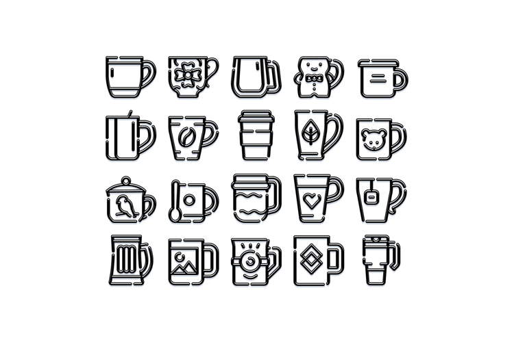 Collection of various mug and cup icons for beverages