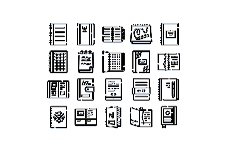 Detailed collection of modern notebook and journal icons
