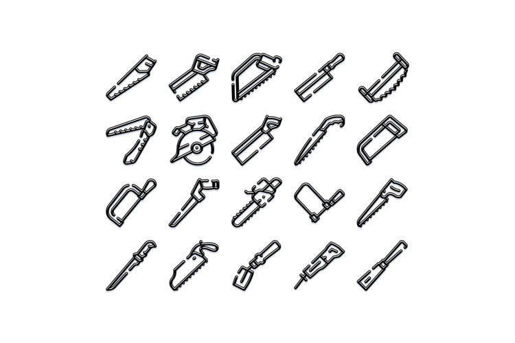 Hand saws and woodworking tools icon set