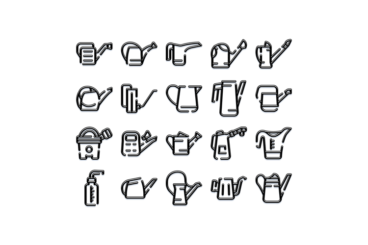 Watering cans and gardening tools line icons