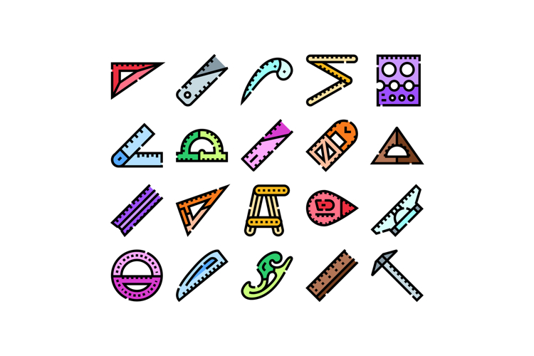 Measuring tools and geometry equipment collection icons