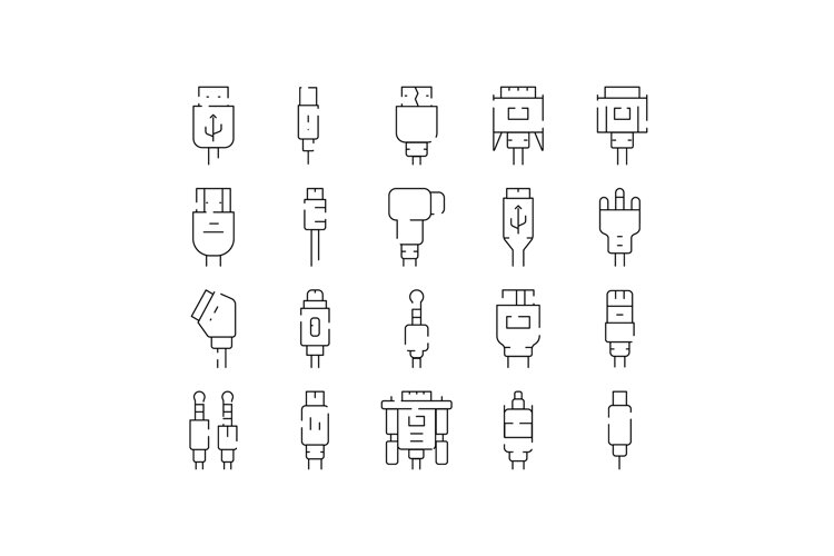 Different types computer peripheral connection cable plugs