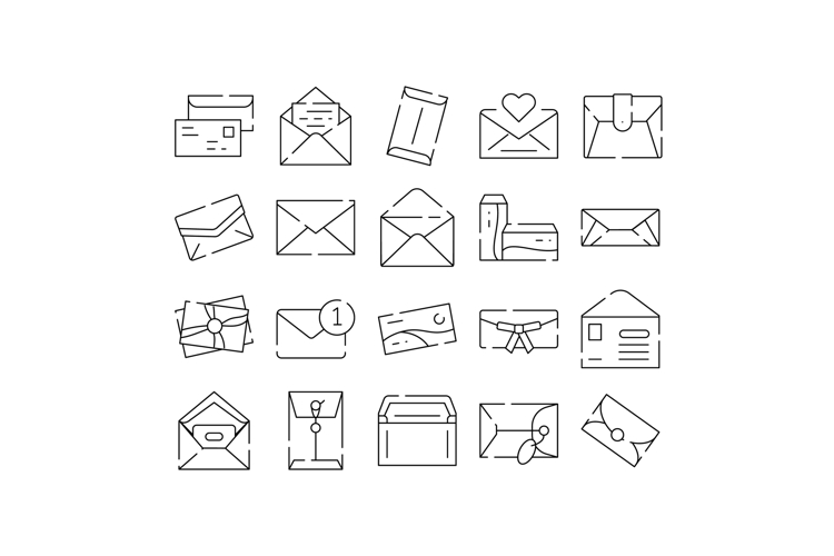 Email and mail correspondence outline icons collection