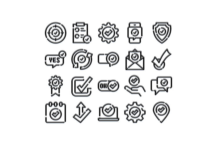 Confirming and verifying check mark outline icons set