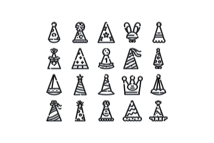 Party hats collection line art icons for celebrating events