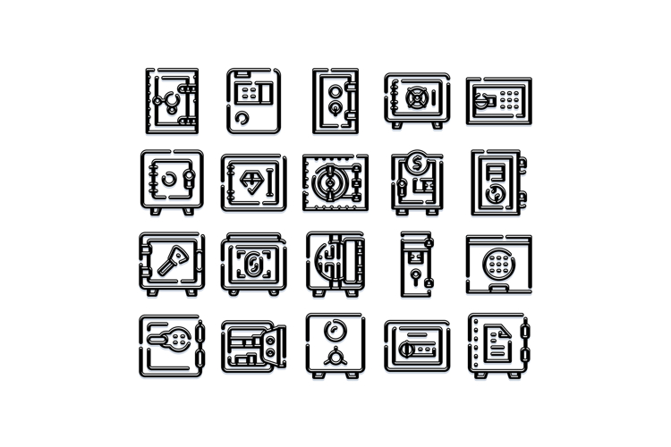 Safes and vaults for security line icons set