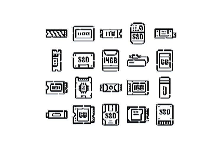 Digital data storage and memory device icons