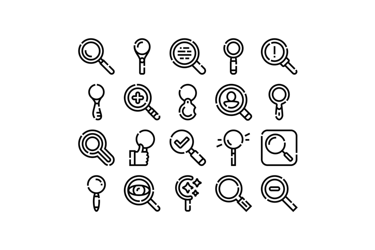 Magnifying glasses icon set for search and inspection
