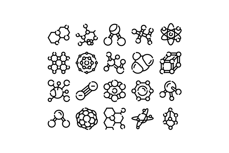 Chemical molecule structure and atomic science icons set
