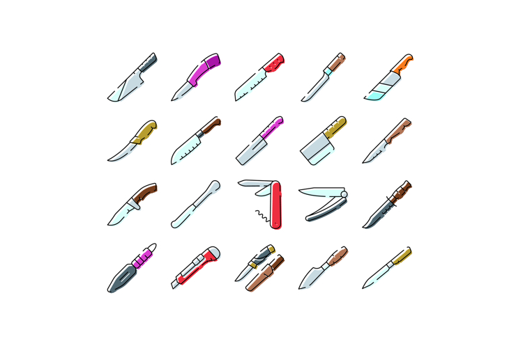 Diverse collection of knives and blades tools set