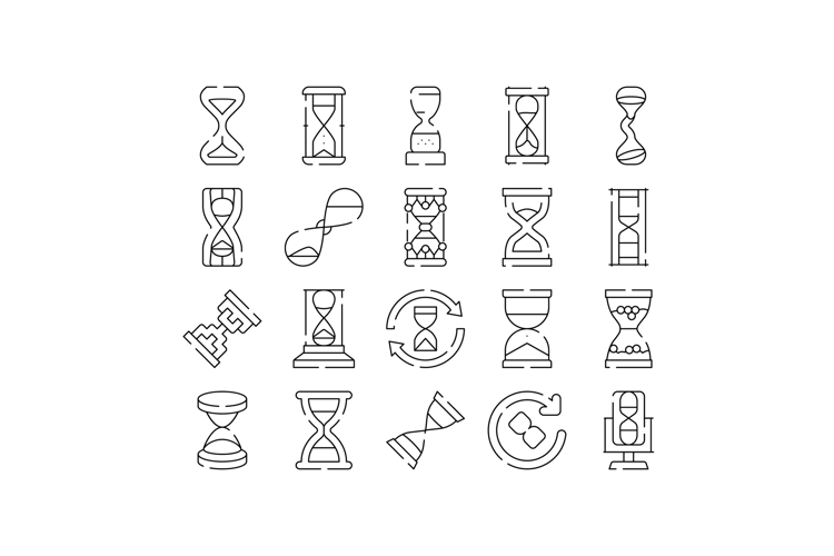 Hourglass time measurement icons collection concept