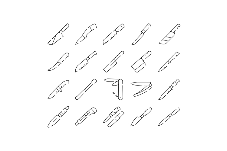 Knives and blades collection line icons set