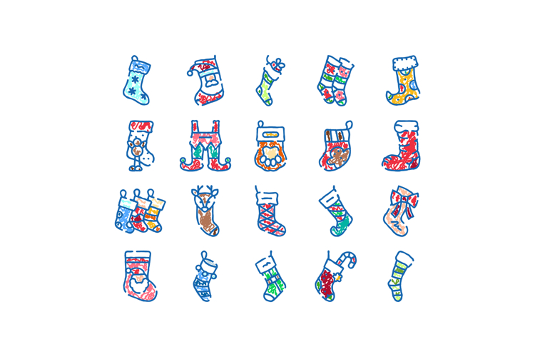 Christmas stockings seasonal holiday decoration doodle set