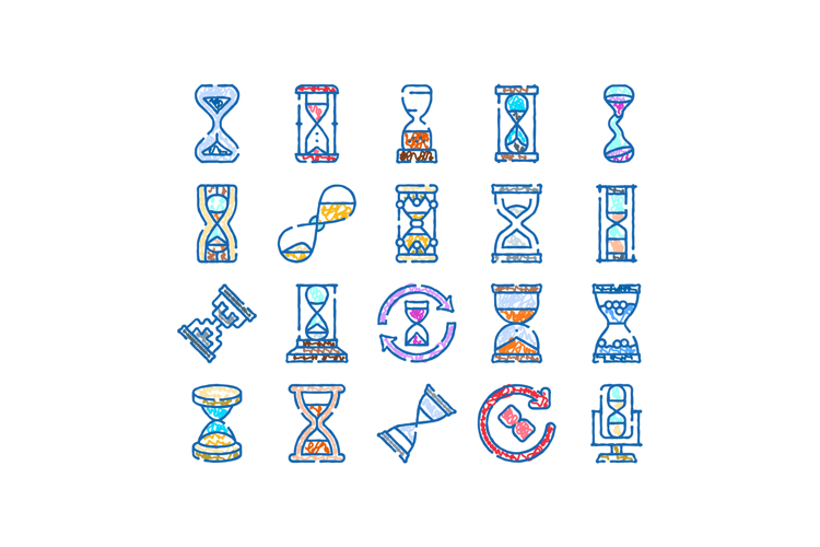 Hourglass time measurement icons collection concept