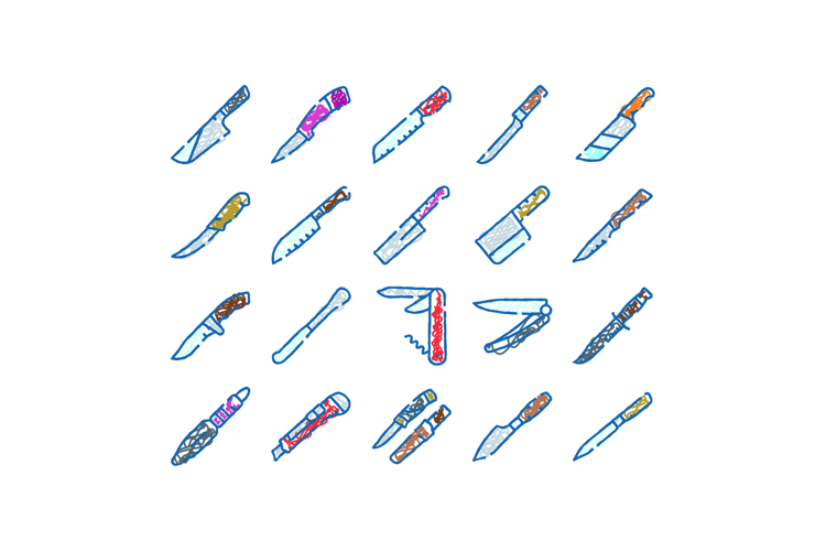 Different knives set with scribble style icon