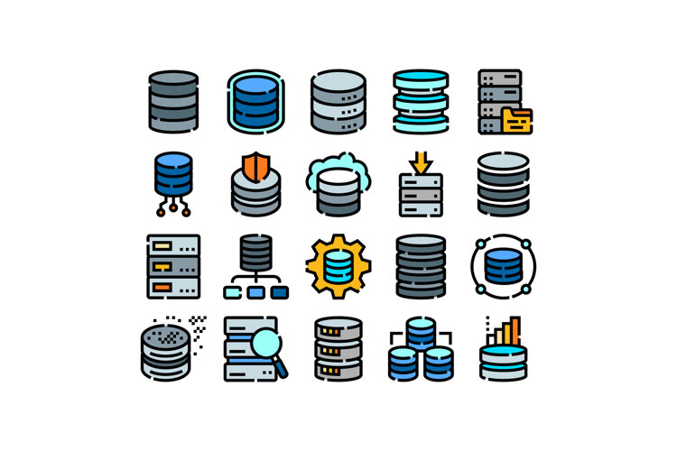 Database and server system data technology icons
