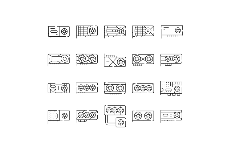 Computer graphic cards hardware components icons collection