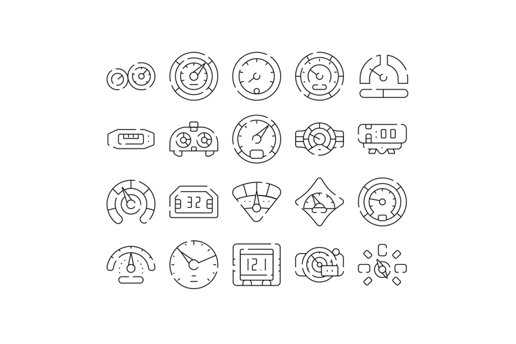 Various gauges and meters measuring speed and data