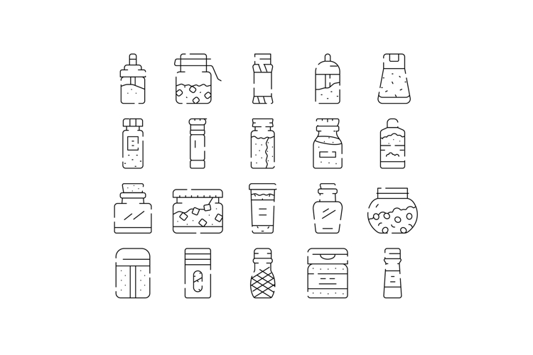 Salt pepper seasoning shakers and grinders outline icon set