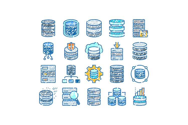 Database server hosting cloud computing technology icons