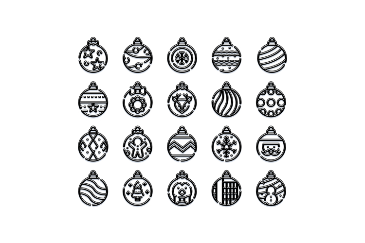 Christmas ornaments baubles icons for winter holiday season