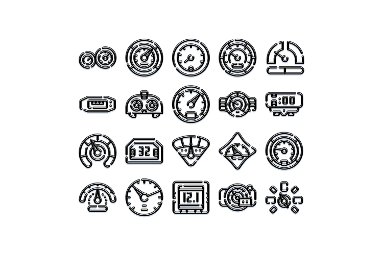 Car dashboard gauges and meters collection displaying speed
