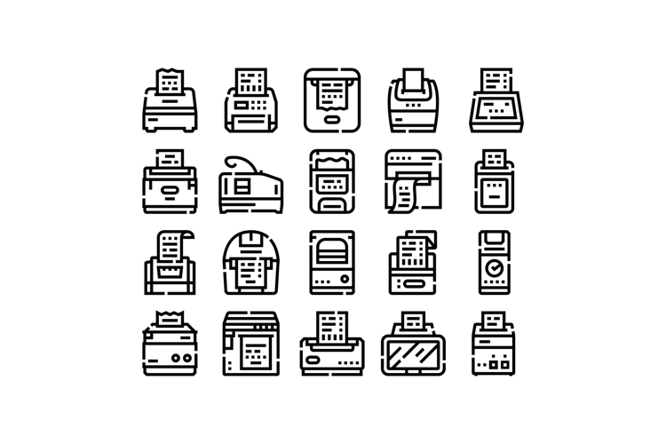 Pos terminal and cash register line icons collection