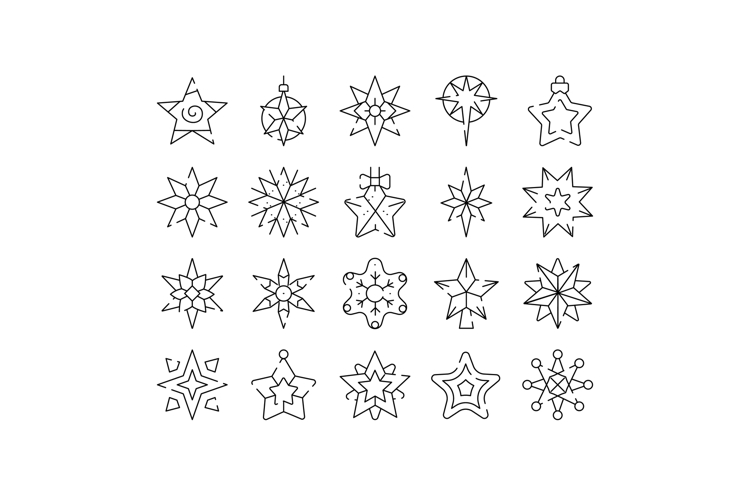 Minimalist christmas star and snowflake line icons set