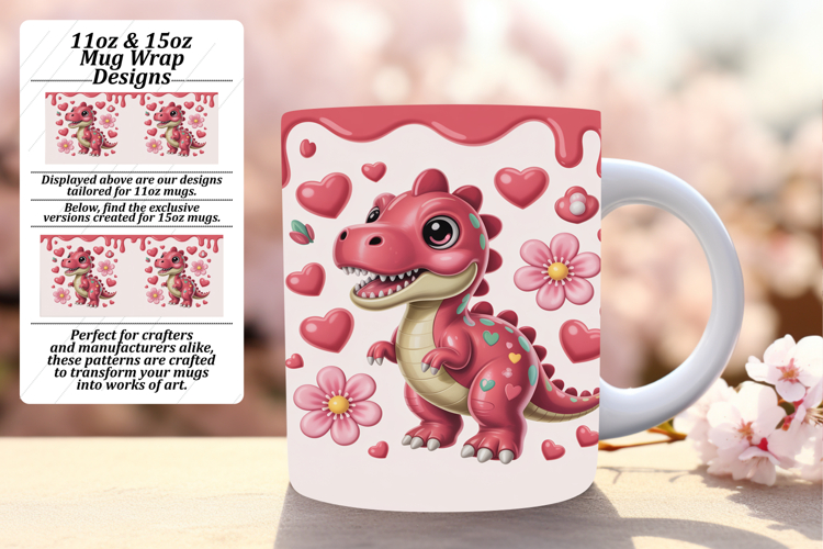 Classy Png Mug Wrap Design 15oz , Cute Dino