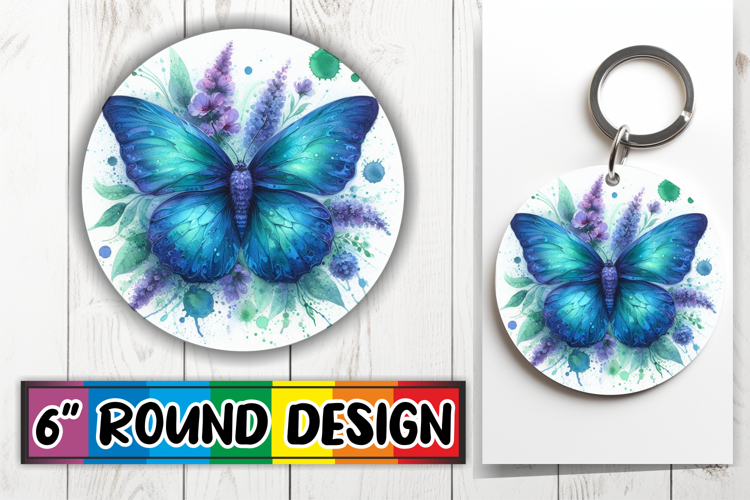 Blissful Keychain Round PNG Style, Butterfly