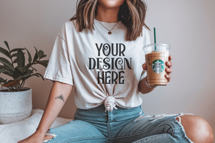 Ivory Comfort Colors 1717 T-shirt Mockups, Real Model