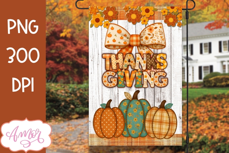 Thanksgiving garden flag sublimation, fall pumpkins design