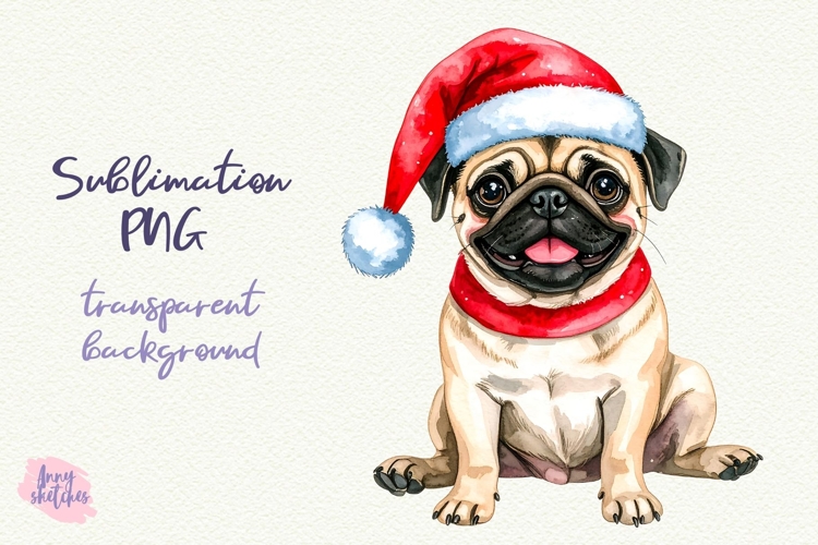 Vintage Christmas Pug Santa Clipart Retro Christmas Dog PNG