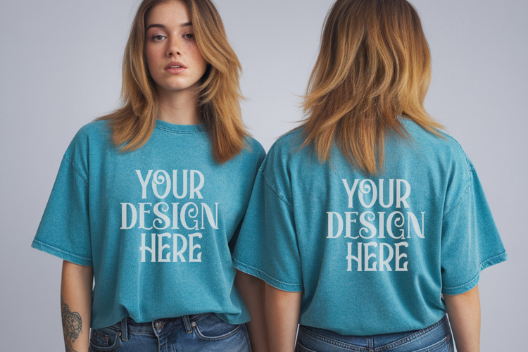 Lagoon Blue Comfort Colors 1717 Front & back T shirt Mockup