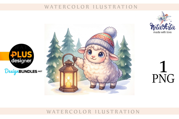 Christmas Sheep in Watercolor Style