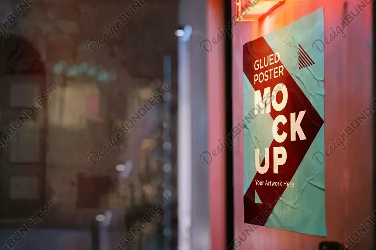 Poster Mockup with Glued, Wrinkled & Crumpled Paper Effect