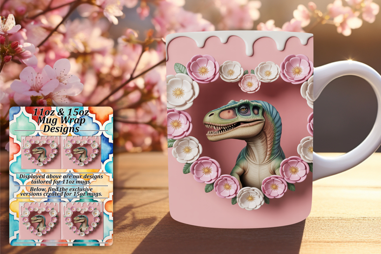Trendy 11oz Mug Wrap Png Template , Cute Dino