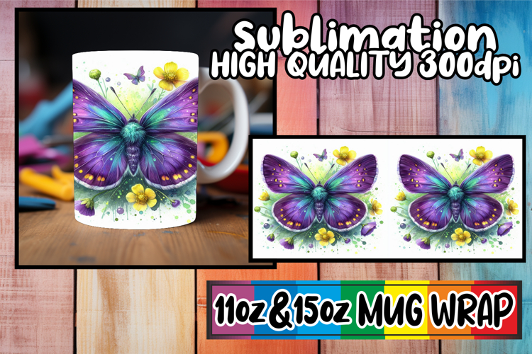 Delightful sips 11oz 15oz mug wrap, Butterfly